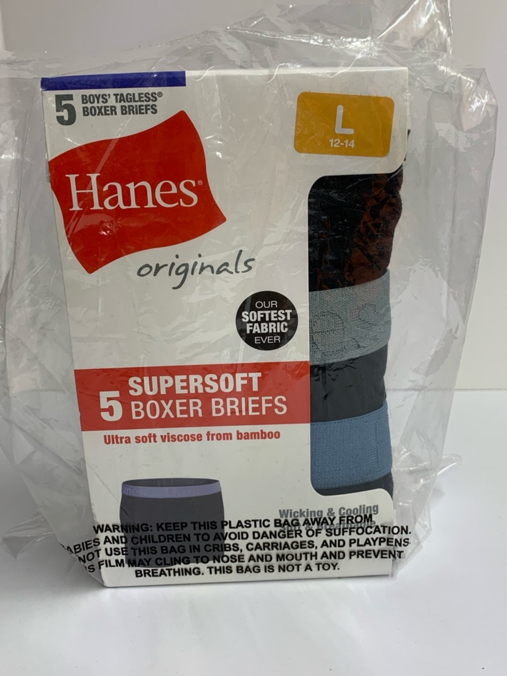 Hanes Originals Boys' Supersoft 5-Pack Boxer Briefs - Blue/Black
